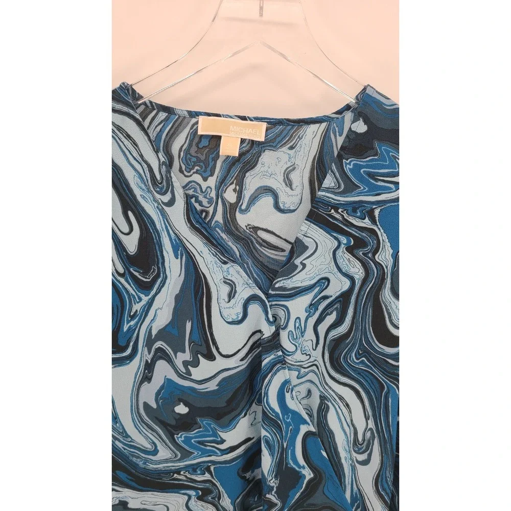 Michael Kors Wrap Swirl Coastal Top Blouse XL Artsy Blue Resort Short‎ Sleeves
